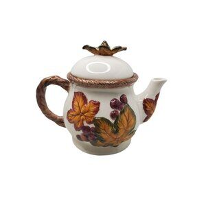 Vintage Bico China Ceramic Teapot With Autumn Leaves & Grapes Design